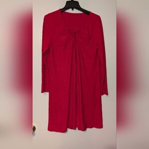 ​New Red Ribbed Knit Drawstring Mini Dress | Long Sleeve Plus Size 1X